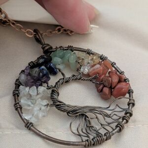 Handmade Tree of Life Multi-Gemstone Pendant Necklace - Copper Finish